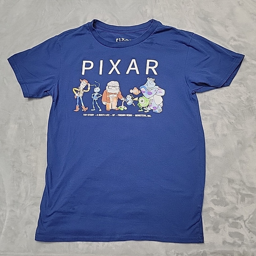 Pixar Characters Shirt Mens M Blue Toy Story Monsters Inc Up Nemo Bugs Life